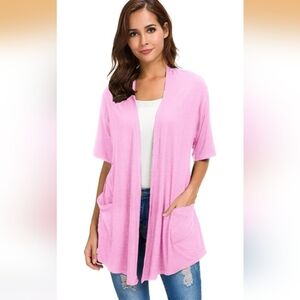 ADANIKI Womens Short Sleeve Open Front Lightweight Cardigan Color Pink Size L